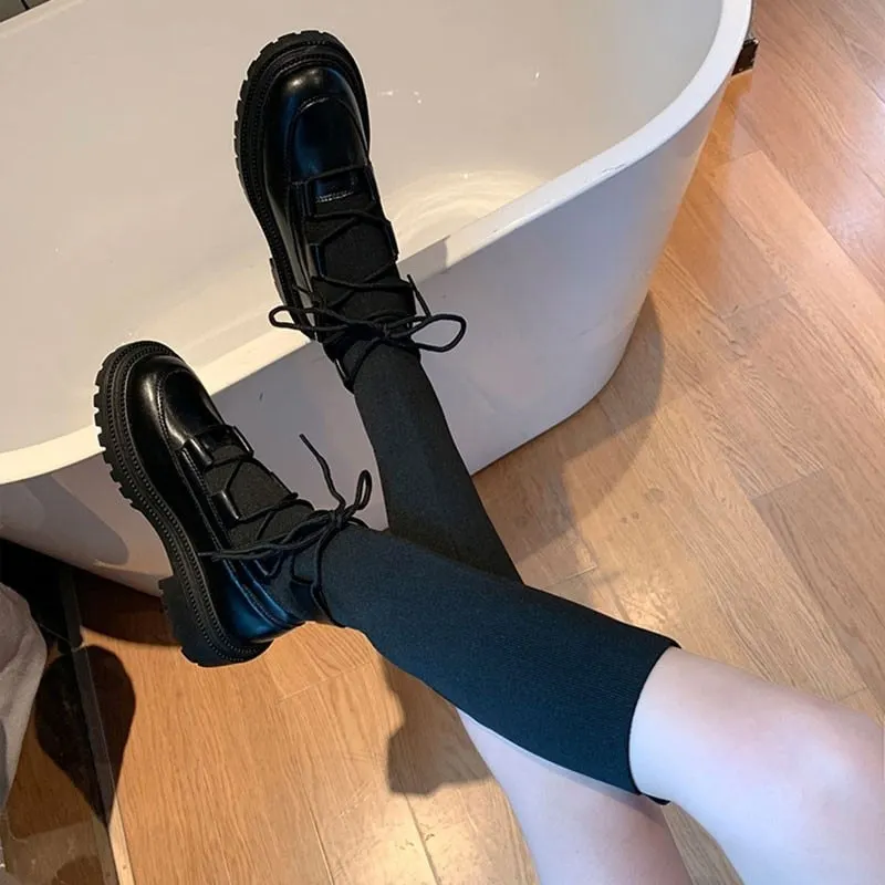 Punk Style Boots Woman Ladies Casual Stretch Fabric Socks Boots Fashion Cross-tied Women Shoes Platform Boots Gothic Women