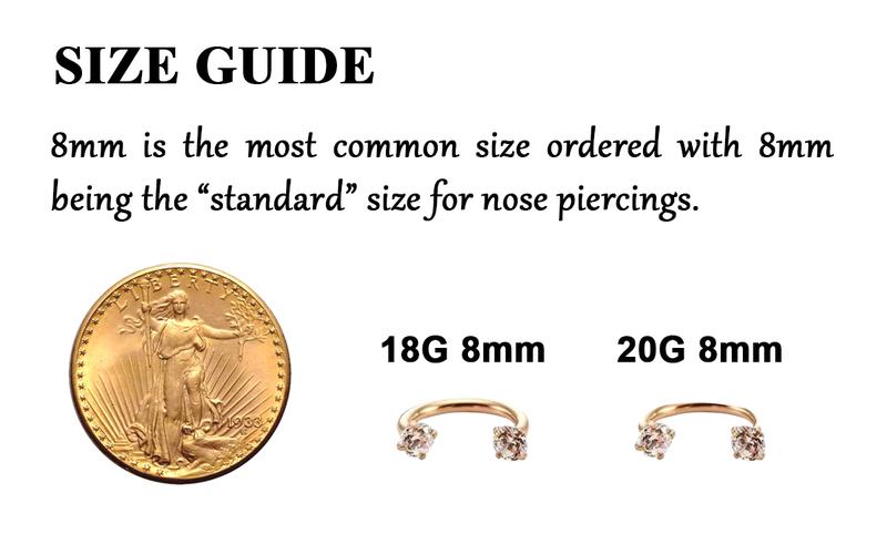 20G(0.8mm)/18G(1.0mm) 8mm Horseshoe Nose Hoop Internally Threaded Gems Nose Ring with Free Ball Holder
