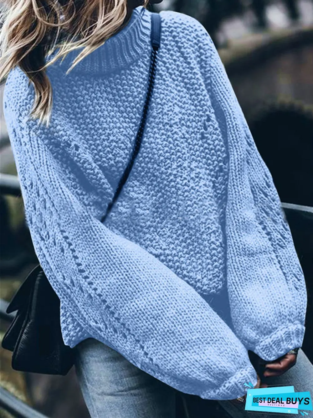 Solid Color Round Neck Casual Knitted Sweater