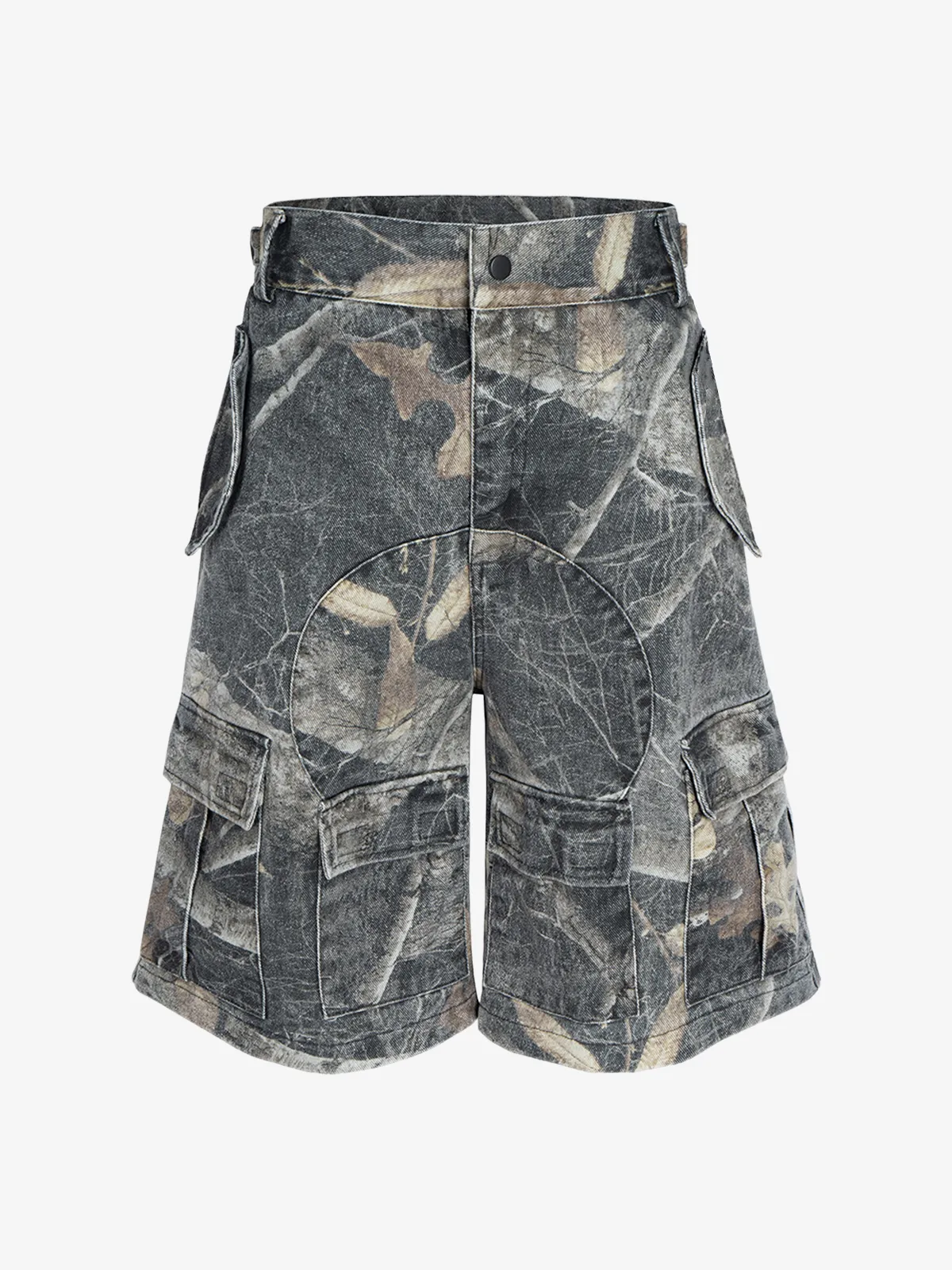 Camouflage Act Chic Enzyme Washed Branch Camo Print Jorts Front