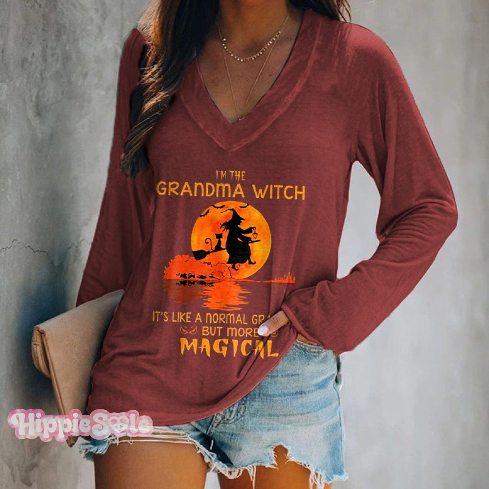 I’m The Grandma Witch Printed Long Sleeve T-Shirt Dark Red / S Hot-Sale