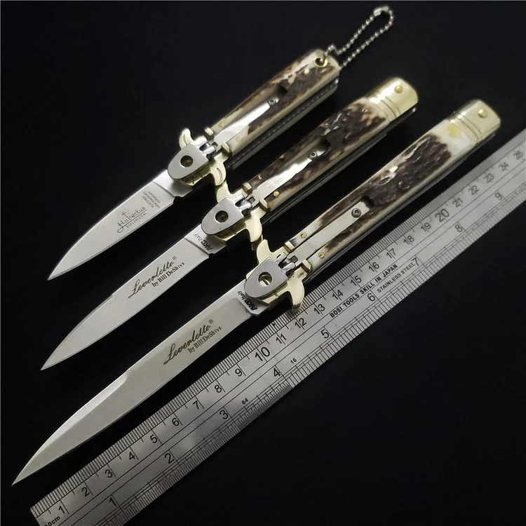 AKC Leverletto Stag Horn Automatic Knife