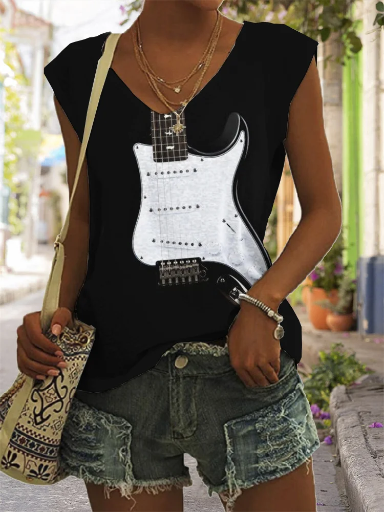 Bass Guitar Music Lover Essential V Neck Tank Top