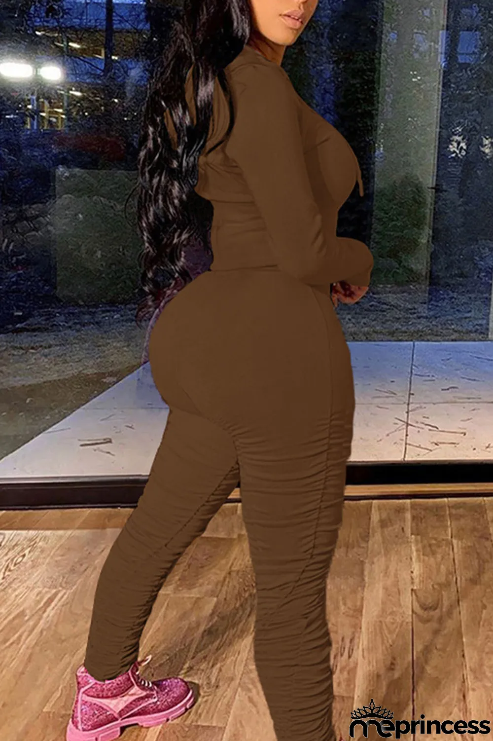 Green Fashion Solid Fold Hooded Collar Long Sleeve Two Pieces