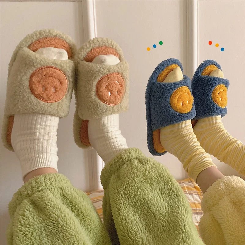Fluffy Slippers-Open-toed Smiley Face