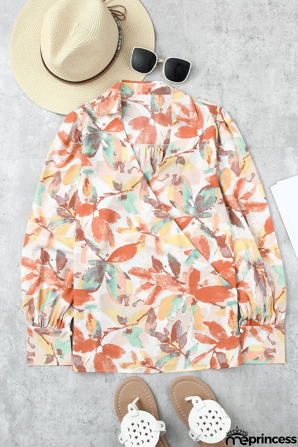 Floral Print Wrap Long Sleeve Blouse