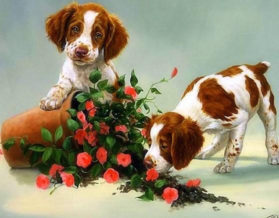 

Dogs and Vase Flower – Paint By Numbers - 40*50CM, 501 Original