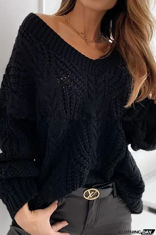 Hollow V Neck Loose Sweater