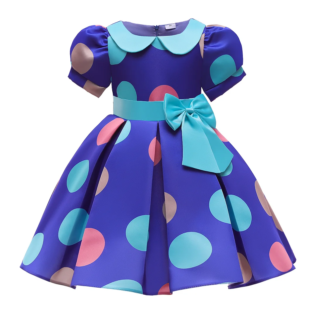 Buzzdaisy Polka Dots Princess Dress For Girl Collared Neck Vintage Skirt Bow-Knot Puff Sleeves Polka Dot Cotton Daily Wear