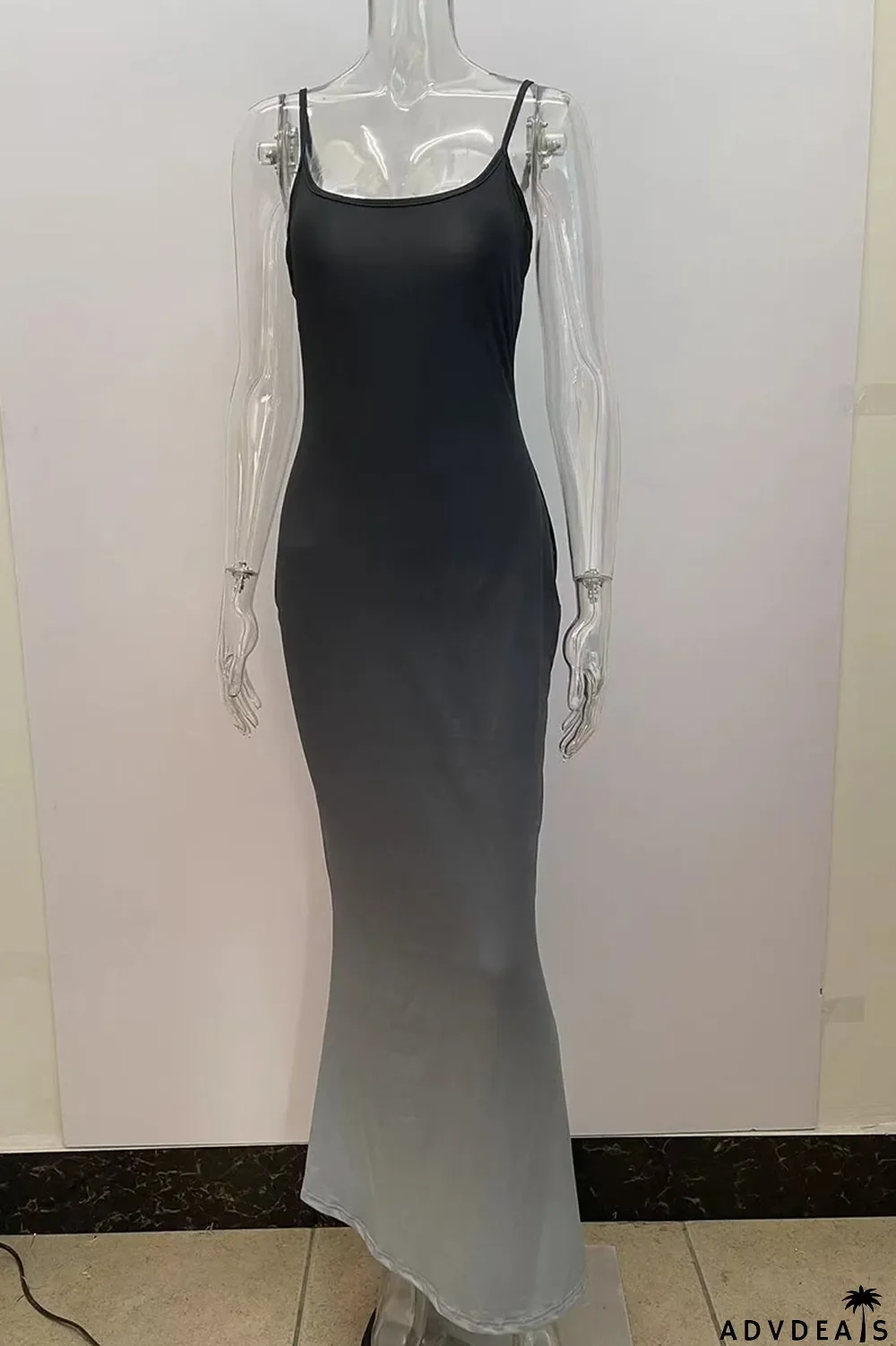 Rose Red Sexy Gradual Change Print Patchwork Spaghetti Strap Sling Dress Dresses