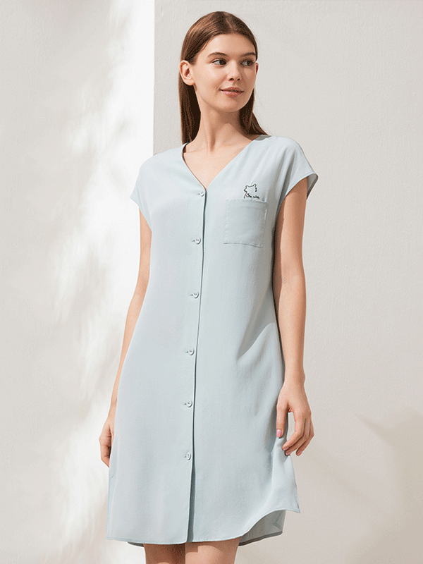 High Quality Button Front Silk Nightgown-Luxury Silk Life