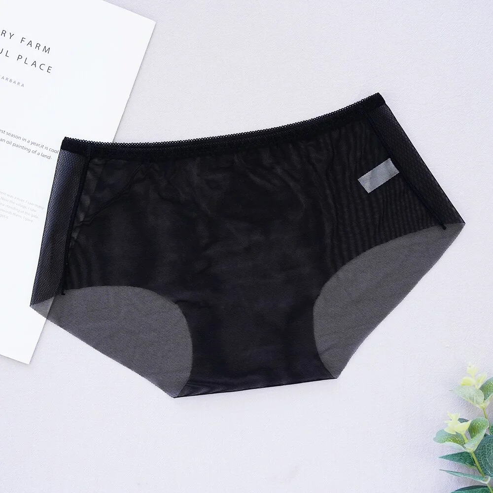 Billionm Transparent Panties Ultra-thin Breathable Underwear Mesh Large Size L/XL/3XL Mid-waist Briefs