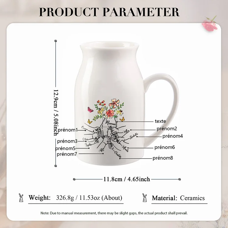 Vase à Fleurs la Main dans la Main 8 Prénoms Personnalisés avec Texte Décoration de la Maison Jessemade FR