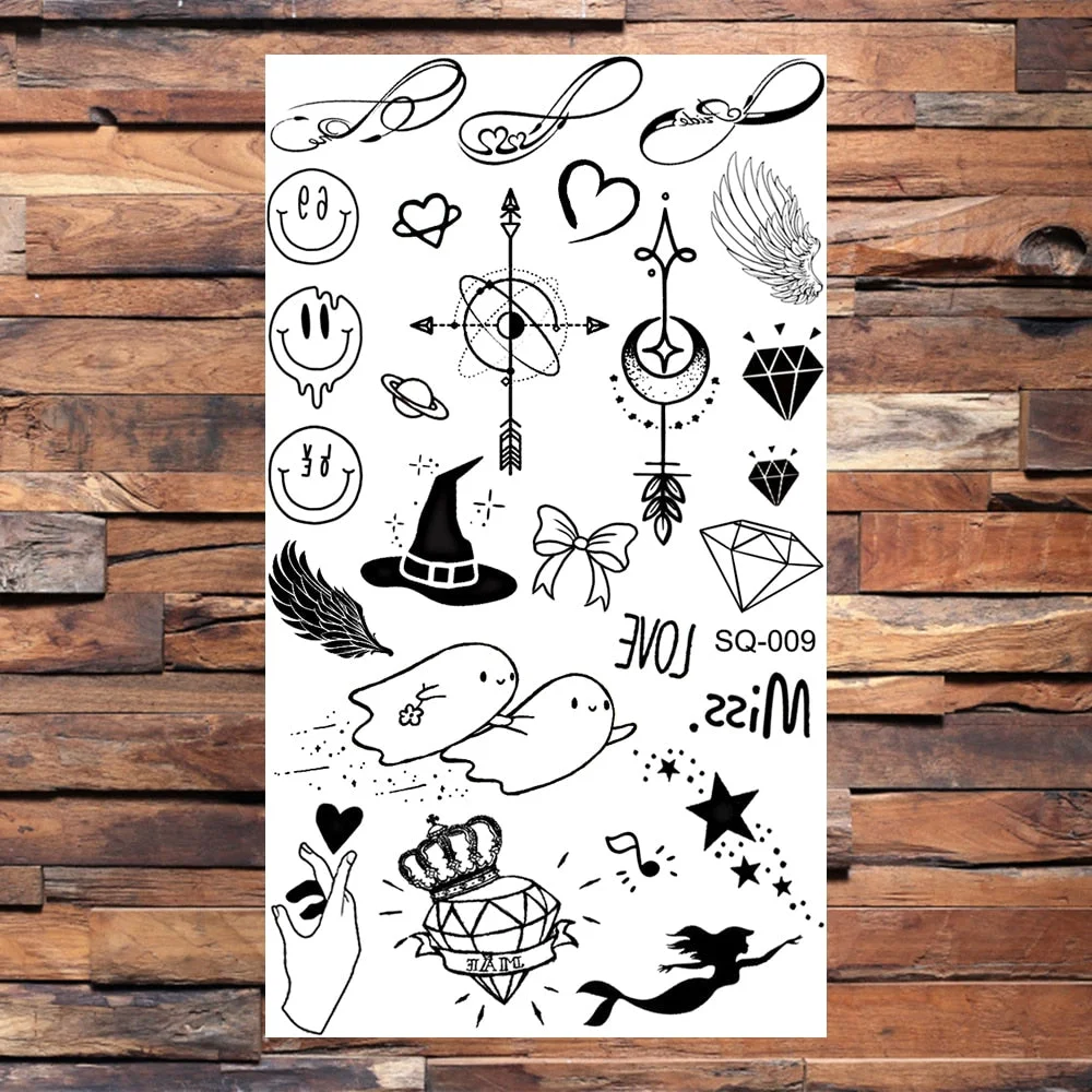 Black Butterfly Temporary Tattoos For Women Girls Realistic Eye Halloween Crown Fake Tattoo Sticker Sexy Body Arm Tatoos DIY