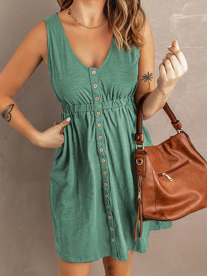 Ladies Spring/Summer New Solid Color Off-Shoulder Waist Sleeveless Dress-mysite