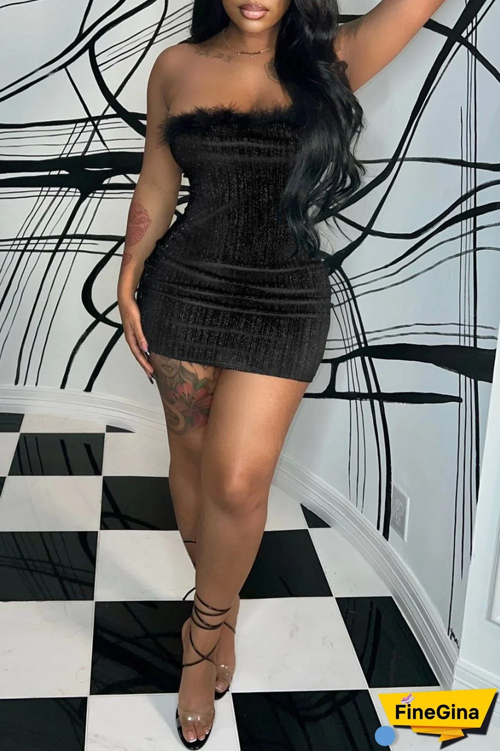 Black Sexy Solid Patchwork Backless Strapless Sleeveless Dress Dresses