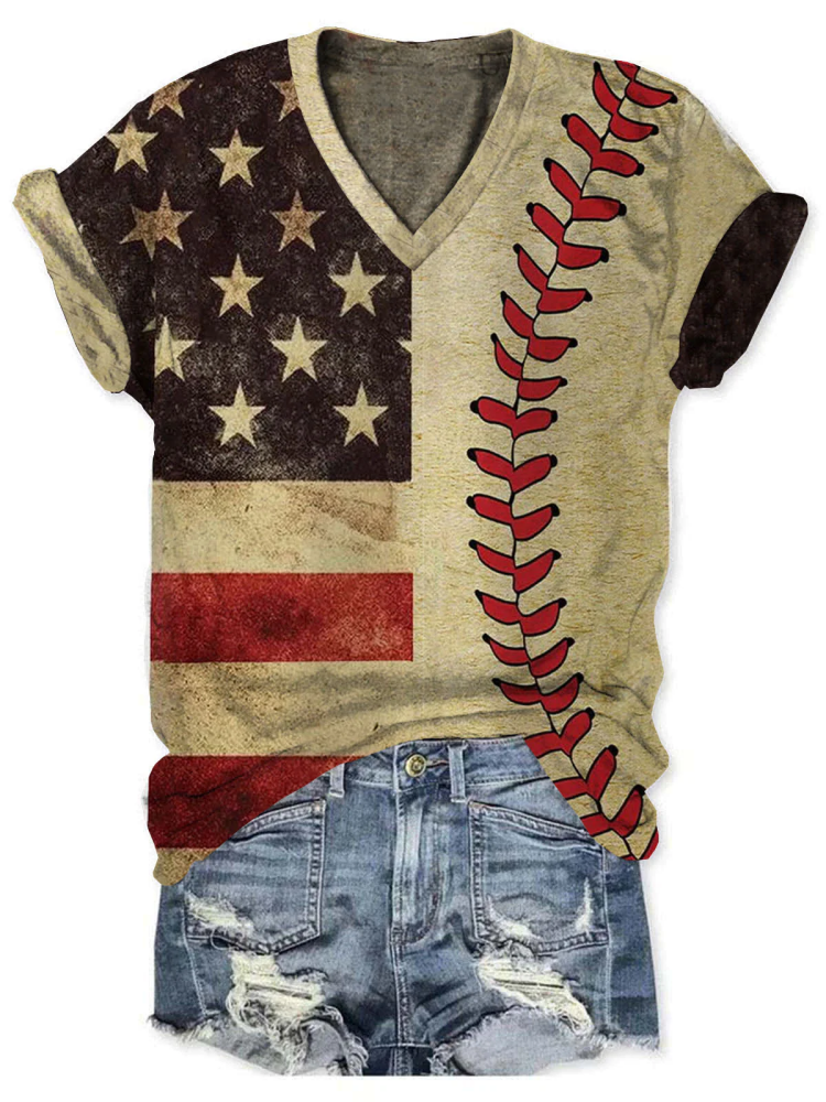 AMERICAN FLAG BASEBALL WOMEN T-SHIRT