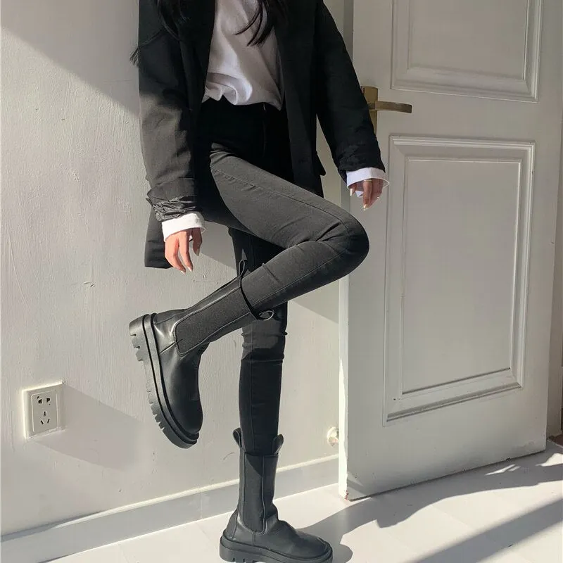 Jeans Women Korean Style Casual All-match Female Students High Waisted Spring Ulzzang 4 Colors Mujer Pure Color Pocket Simple BF