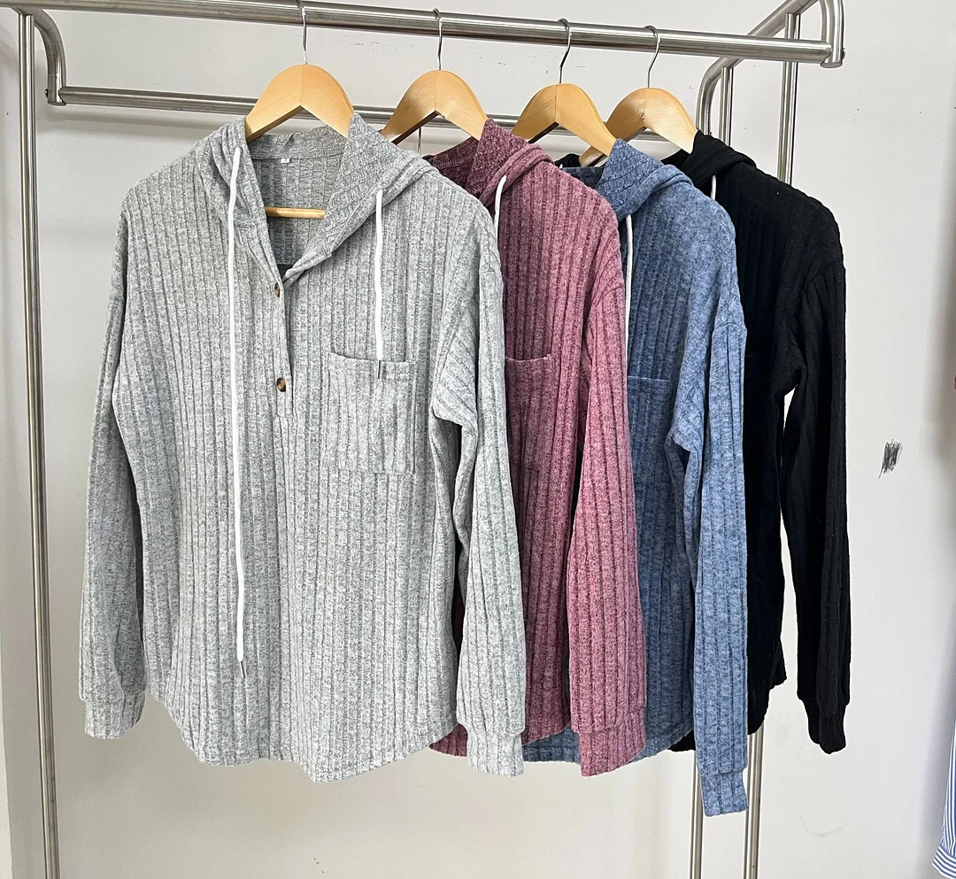 Brownm Autumn And Winter New Hooded Draw Rope Button Hole Strip Long Sleeve Hoodie Top