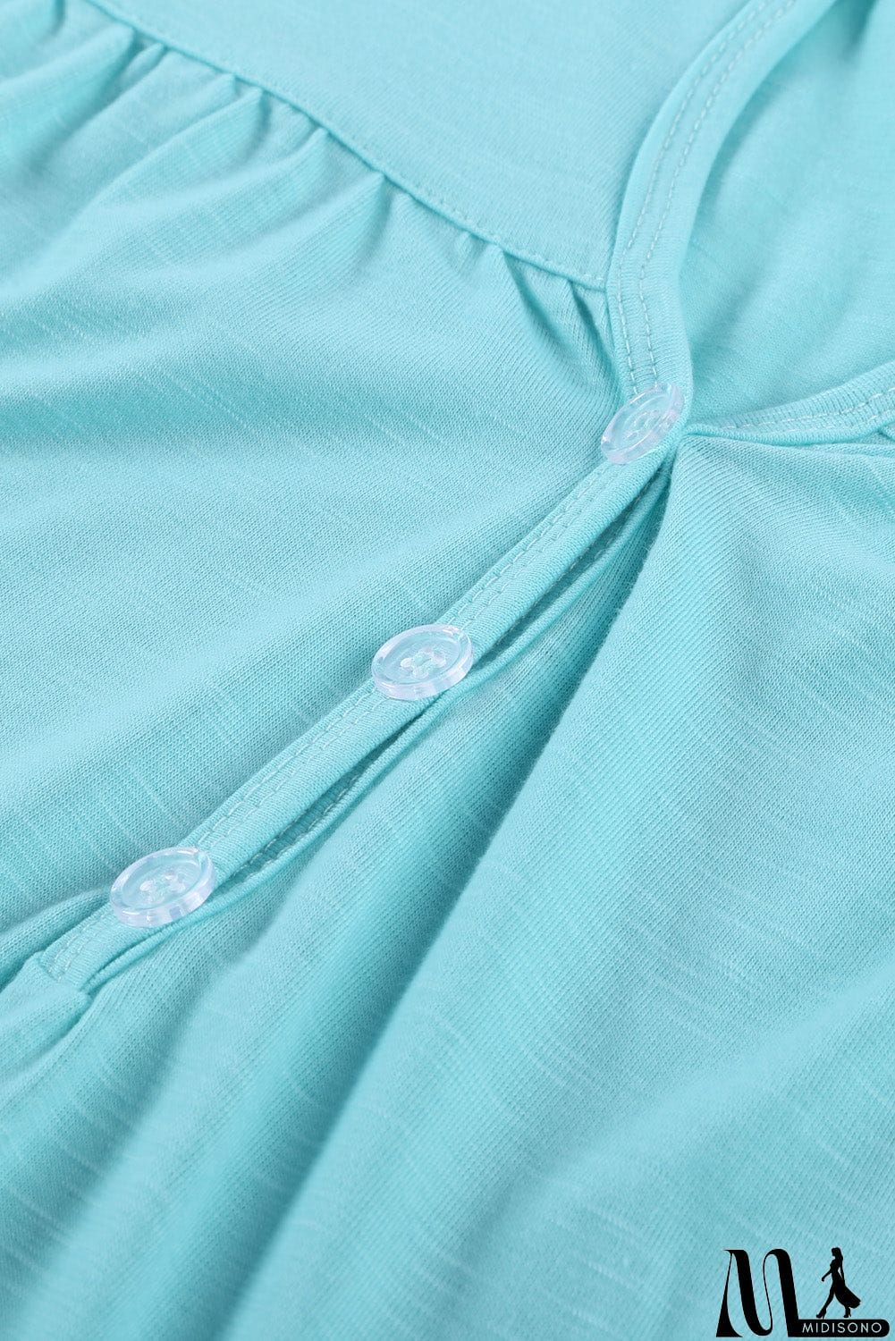 MidiSono - Buttoned Detail Cotton Blend Short Sleeve T-shirt