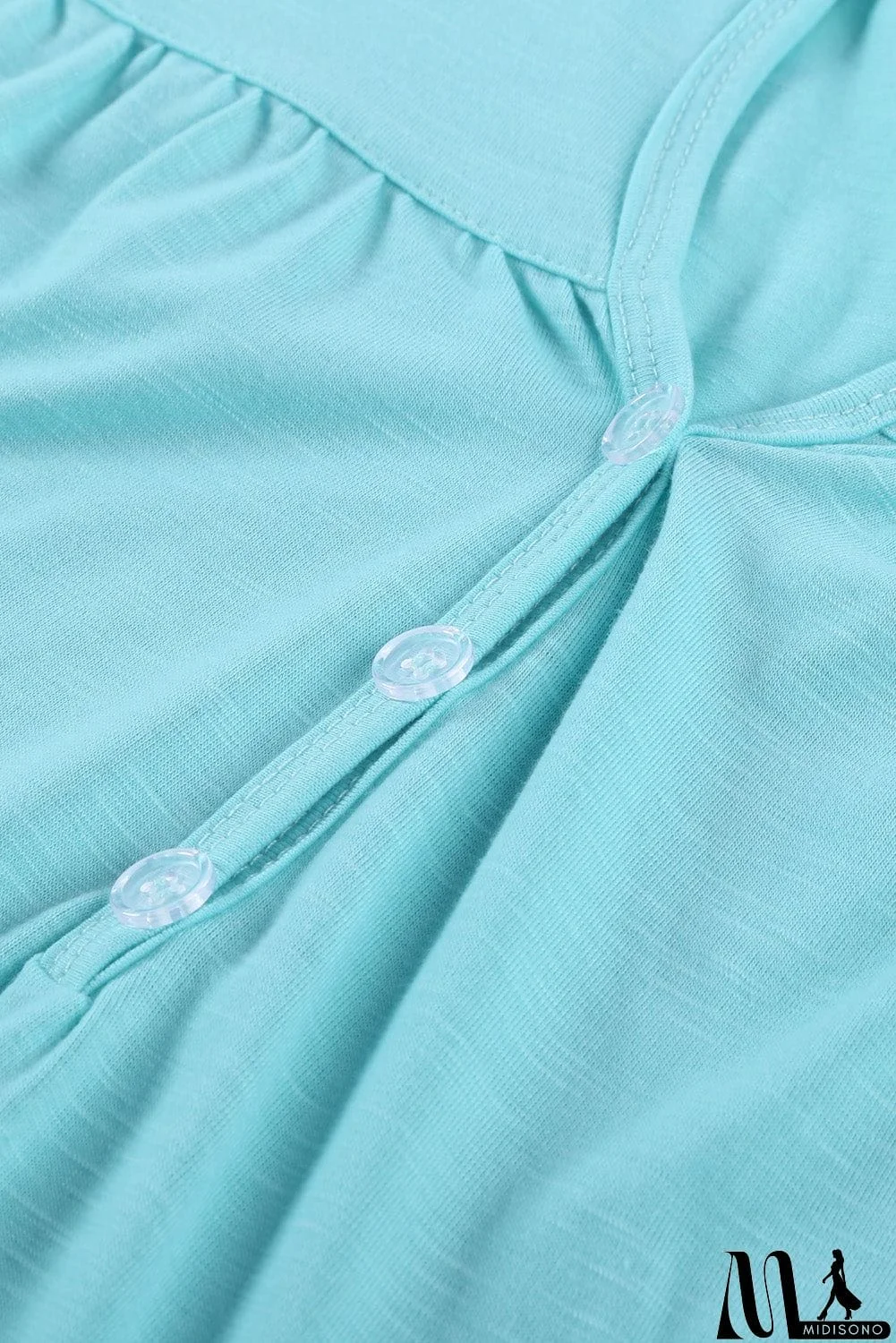 MidiSono - Buttoned Detail Cotton Blend Short Sleeve T-shirt