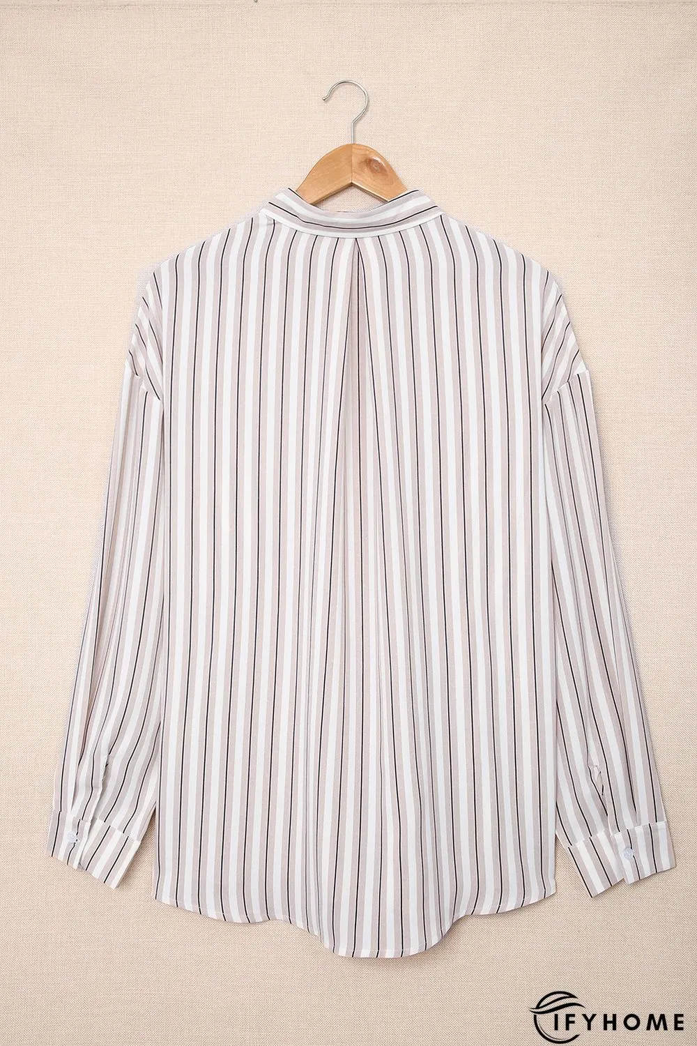 Khaki Striped Buttons Closure Long Sleeve Shirt | IFYHOME