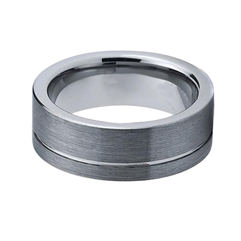 Tungsten Carbide Ring Silver Thin Grooves Brushed For Men