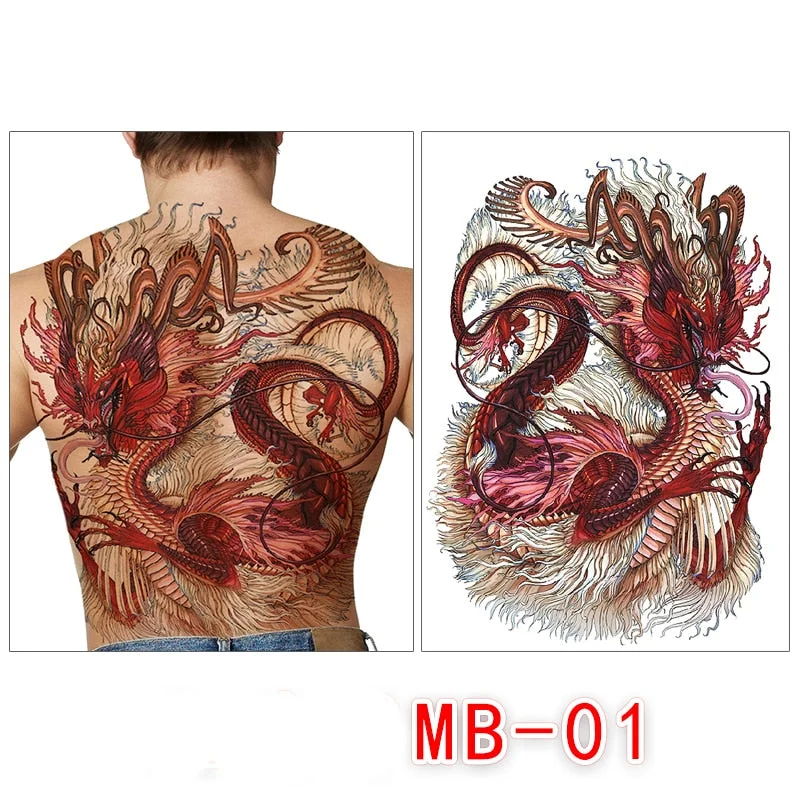 Waterproof temporary men tattoos tattoo full back large tatoo fake dragon girl tattoo body art sticker sexy decals transferable