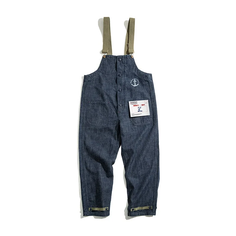 Salopette Homme Jumpsuit American Vintage Navy Overalls Spring Autumn Denim Straight Leg Jeans Men's Fashion Trend Cargo