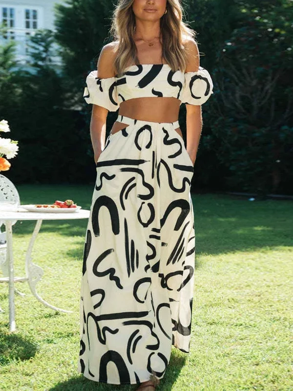 Bold Print Crop Top and Skirt Sets