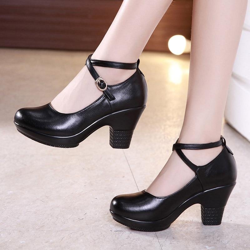New 2021 Fashion Women Pumps With High Heels For Ladies Work Shoes Dancing Platform Pumps Women Genuine Leather Shoes Mary Janes 1112