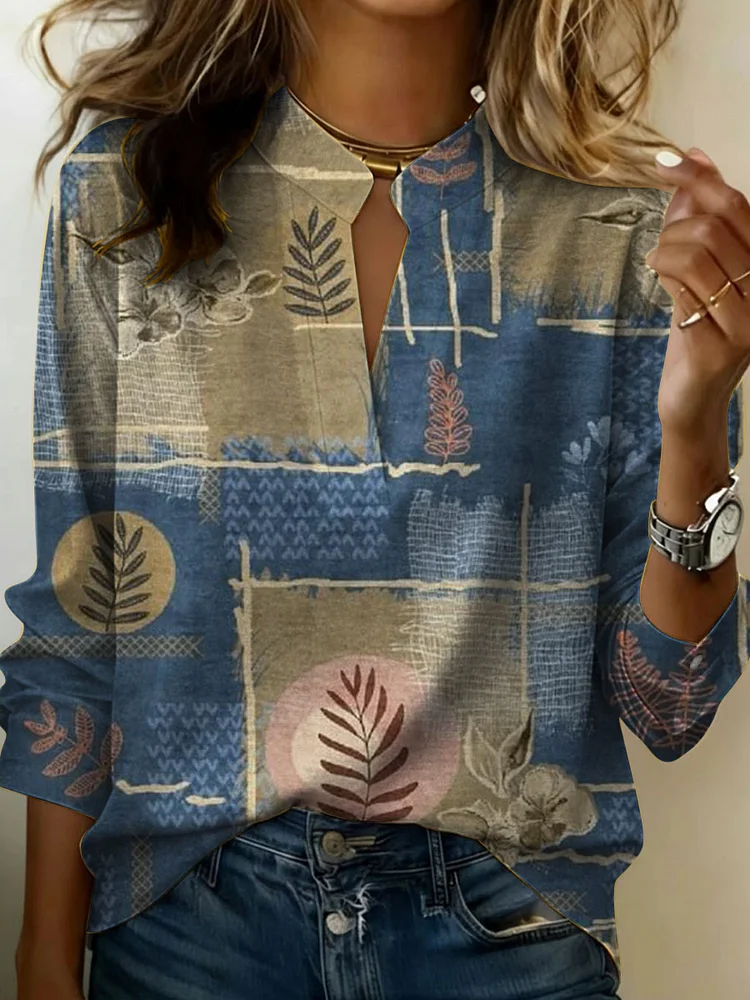 Women's Geometric Gradient Pattern Art Print Casual Cotton Linen Shirt