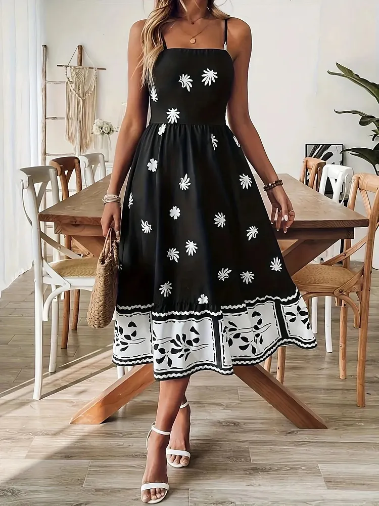 Floral Print Spaghetti Strap Midi Dress
