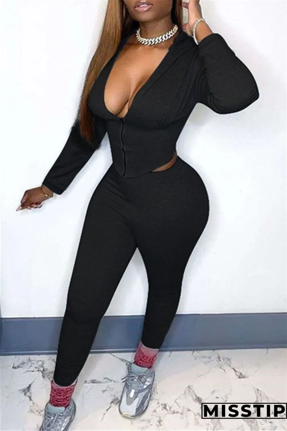 Grey Fashion Casual Solid Asymmetrical Zipper Hooded Collar Long Sleeve Two Pieces