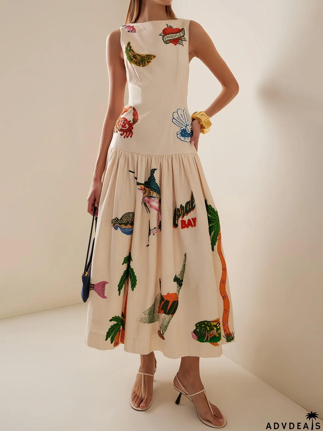 Unique Print Stylish Ocean Midi Dress