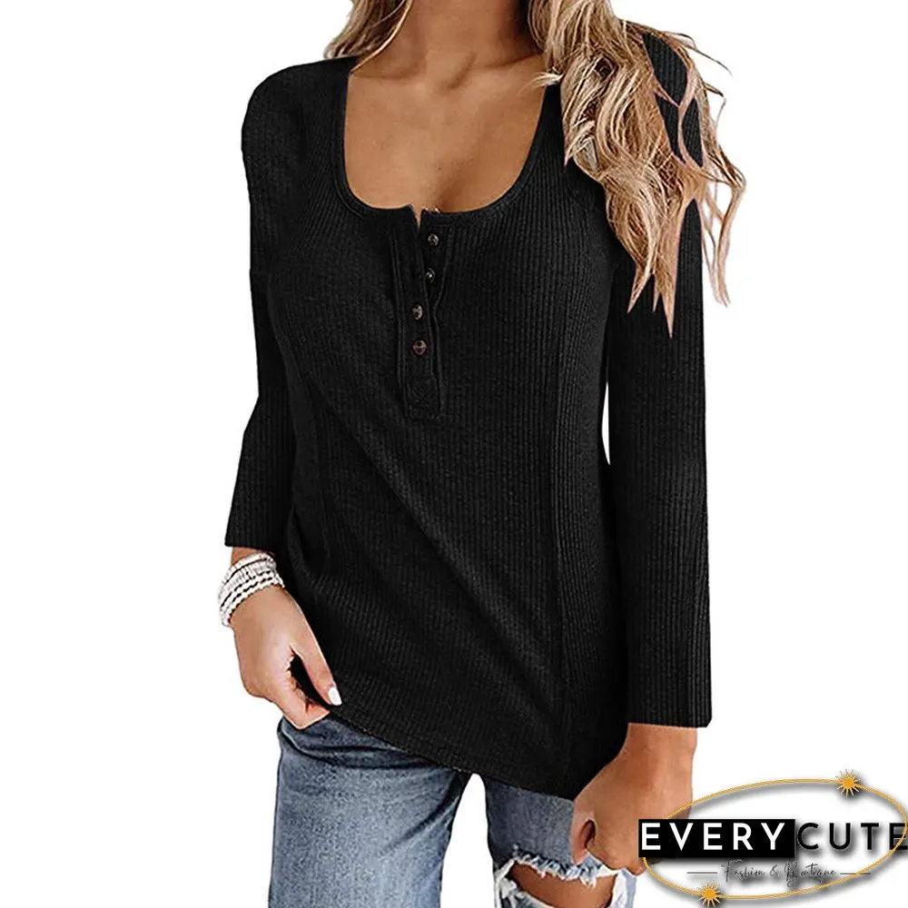 Casual U Neck Long Sleeve Top