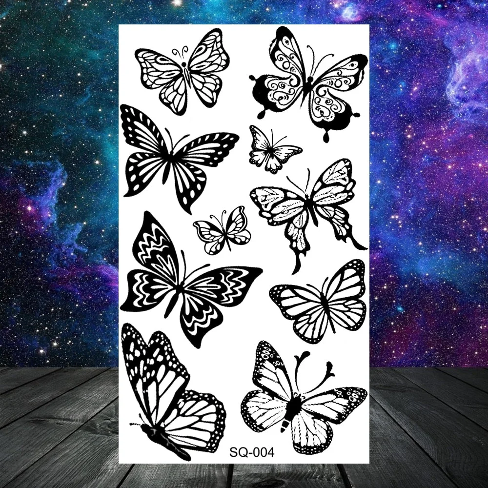 Black Mandala Butterfly Temporary Tattoos For Women Kids Adult Cross Bat Tatoos Hummingbird Dream Catcher Fake Tattoo Small