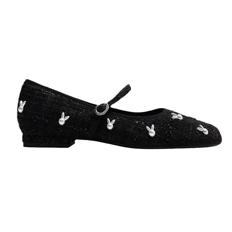Churchf Churchf Heel Retro Women's Shoes 2024 Spring And Summer New Mary Jane Shallow Single Shoes Women's Thick Heel Breathable Bean Shoes