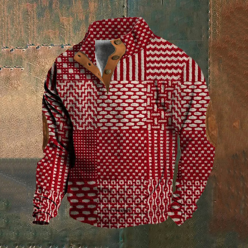 Comstylish Retro Men's Knitted Red Graphic Print Casual Sweater