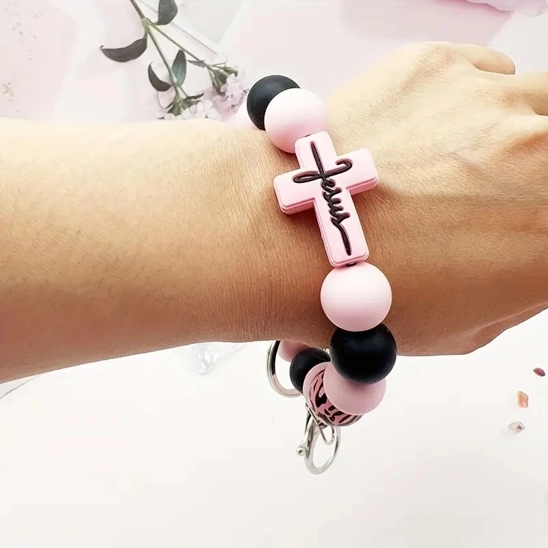 Casual Classic Style Sports Cross Leopard Alloy Wooden Beads Silica Gel Beaded Keychain