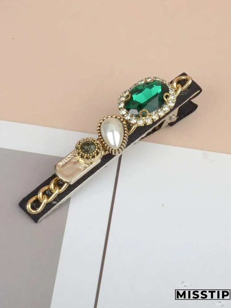 Gemstone & Faux Pearl Decor Hair Clip
