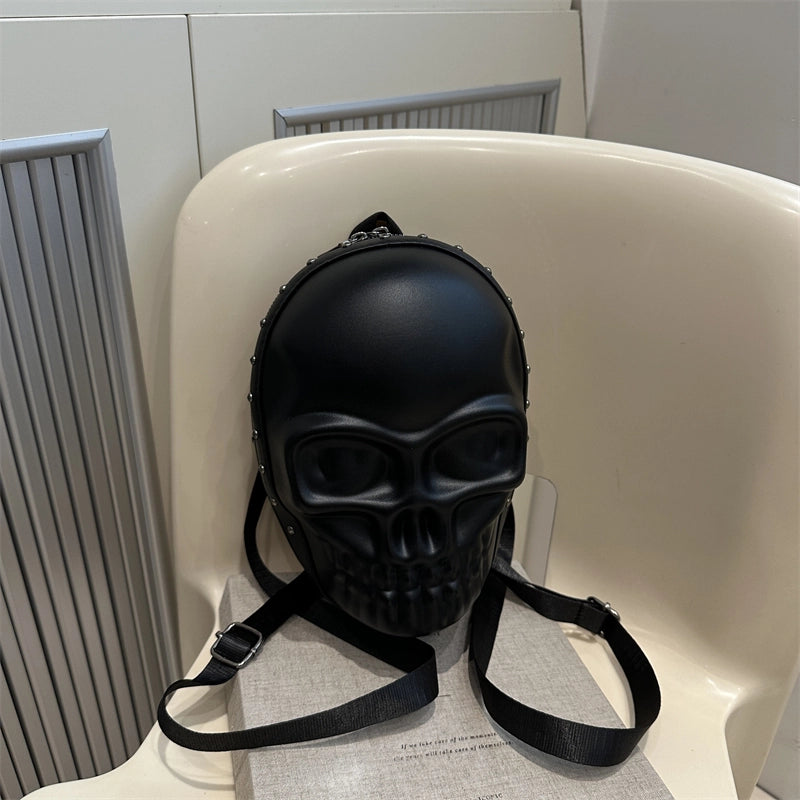 Halloween Women's Pu Leather Solid Color Skull Streetwear Square Zipper Fashion Backpack