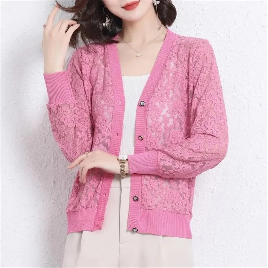 Punklens Hollow Out Knitted Summer Short Cardigan Sunscreen Loose Shawl Elegant Coat Long Sleeve Knitwear Casual Tops Women Jackets