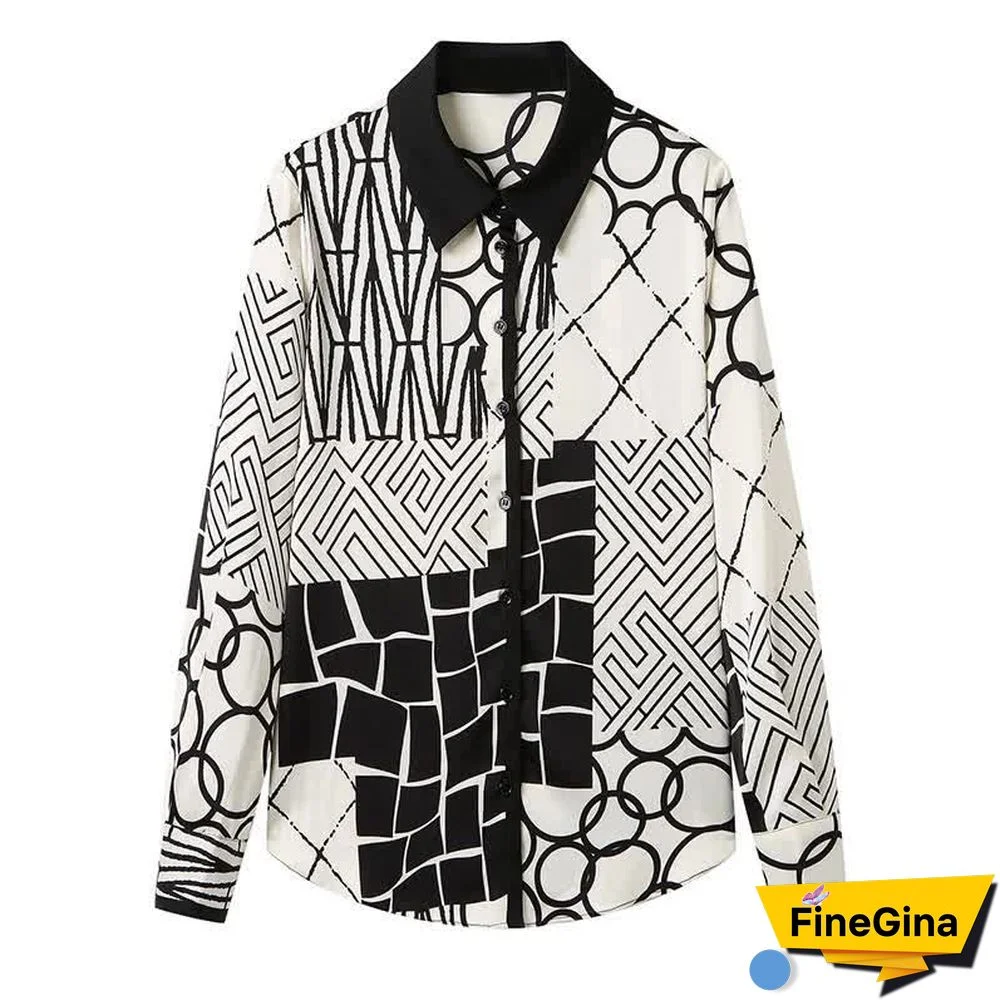Graphic Print Lapel Long Sleeve Shirt Workwear