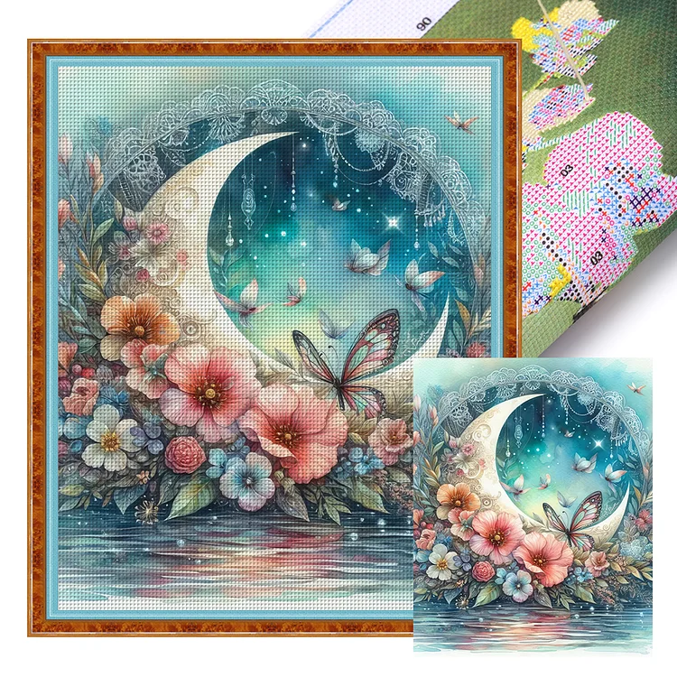 Flower Moon (40*50cm) 11CT Stamped Cross Stitch gbfke