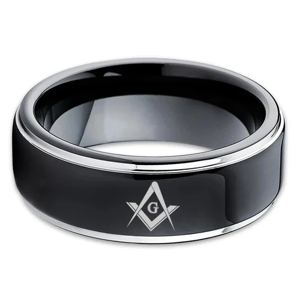 Women's or Men's Tungsten Carbide Masonic Ring - Black Tungsten Wedding Band Masonic Rings With Mens And Womens For 4mm 6mm 8mm 10mm 12mm