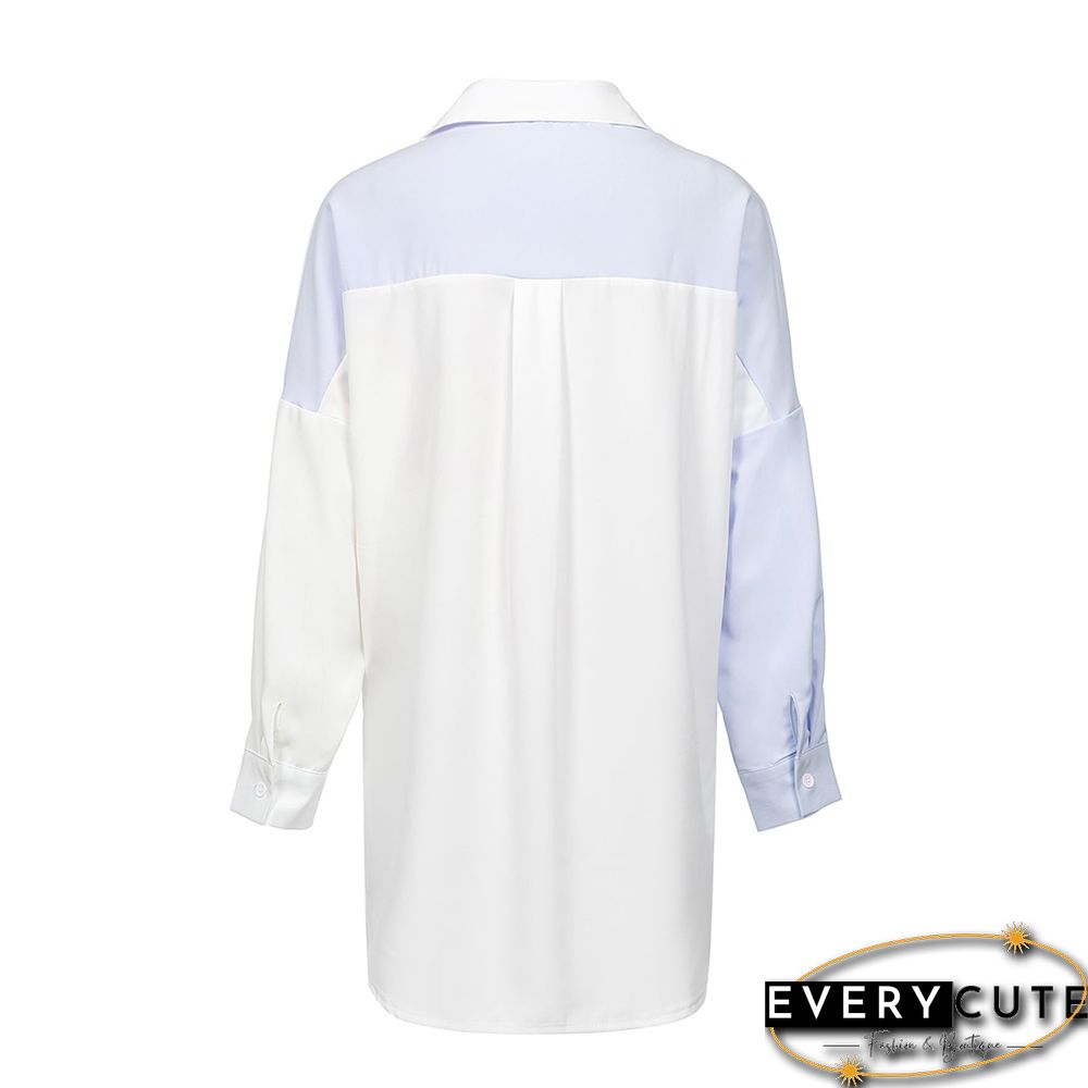 Light Blue Contrast Button-up Drop Shoulder Shirt