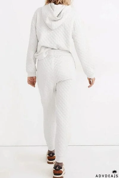 Dropped Shoulder Hoodie and Drawstring Pants Set