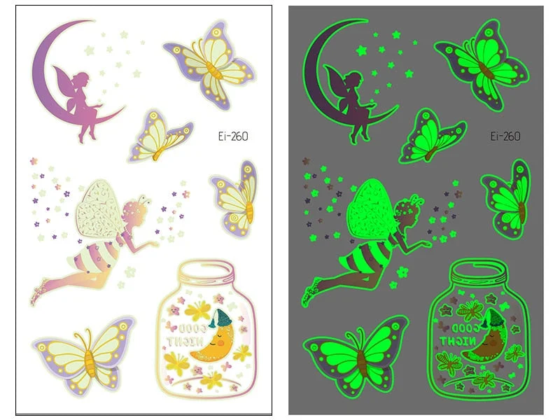 Night Luminous Tattoo Butterfly Starry Star Universe for Kids Fake Tattoo Glowing In Dark Waterproof Temporary Tattoo Stickers