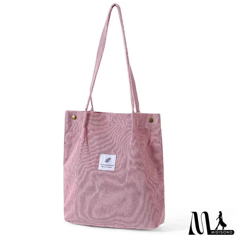 MidiSono - Women Large Smiley Corduroy Shoulder Tote Bag